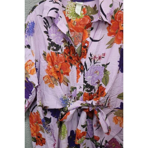 H&M Button Up Long Sleeve Silky Floral Dress-Size Large-Whimsigoth-Cottagecore - Picture 6 of 15